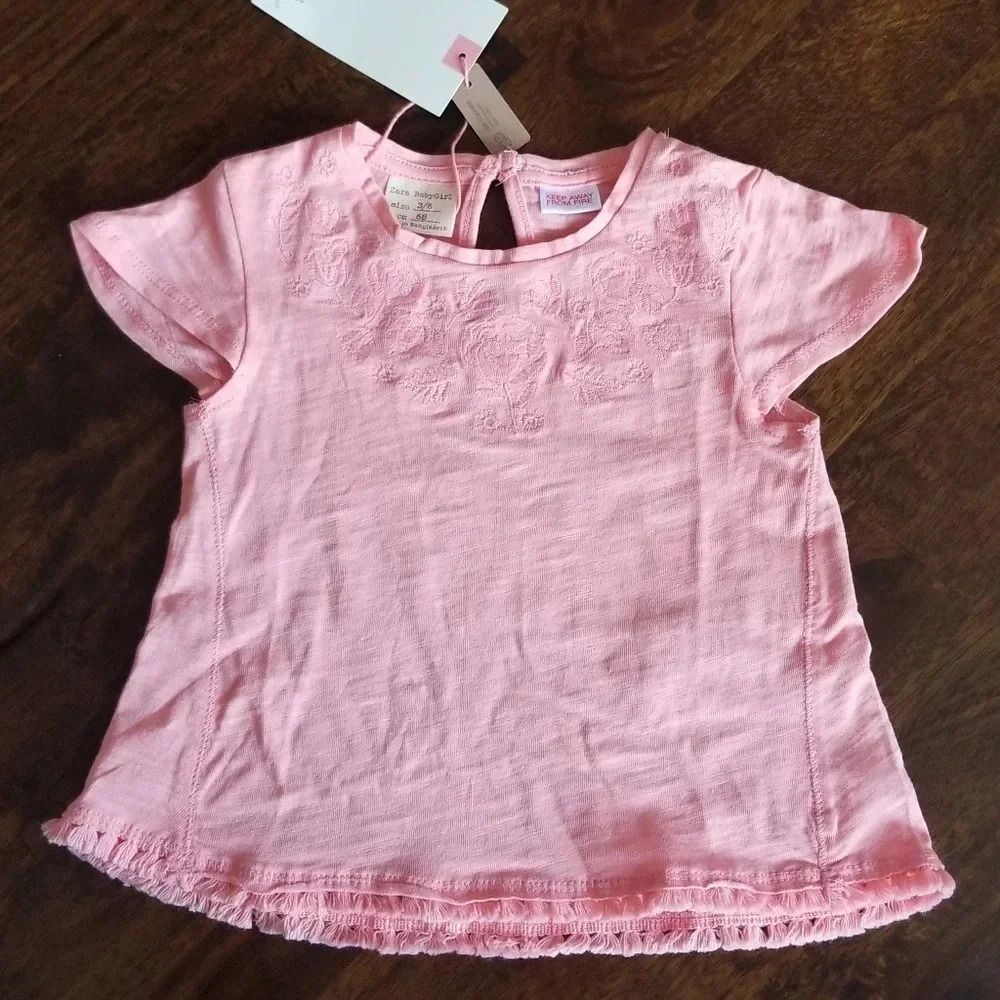 NWT Zara Baby Girl Pink Embroidered Top 3-6 Months